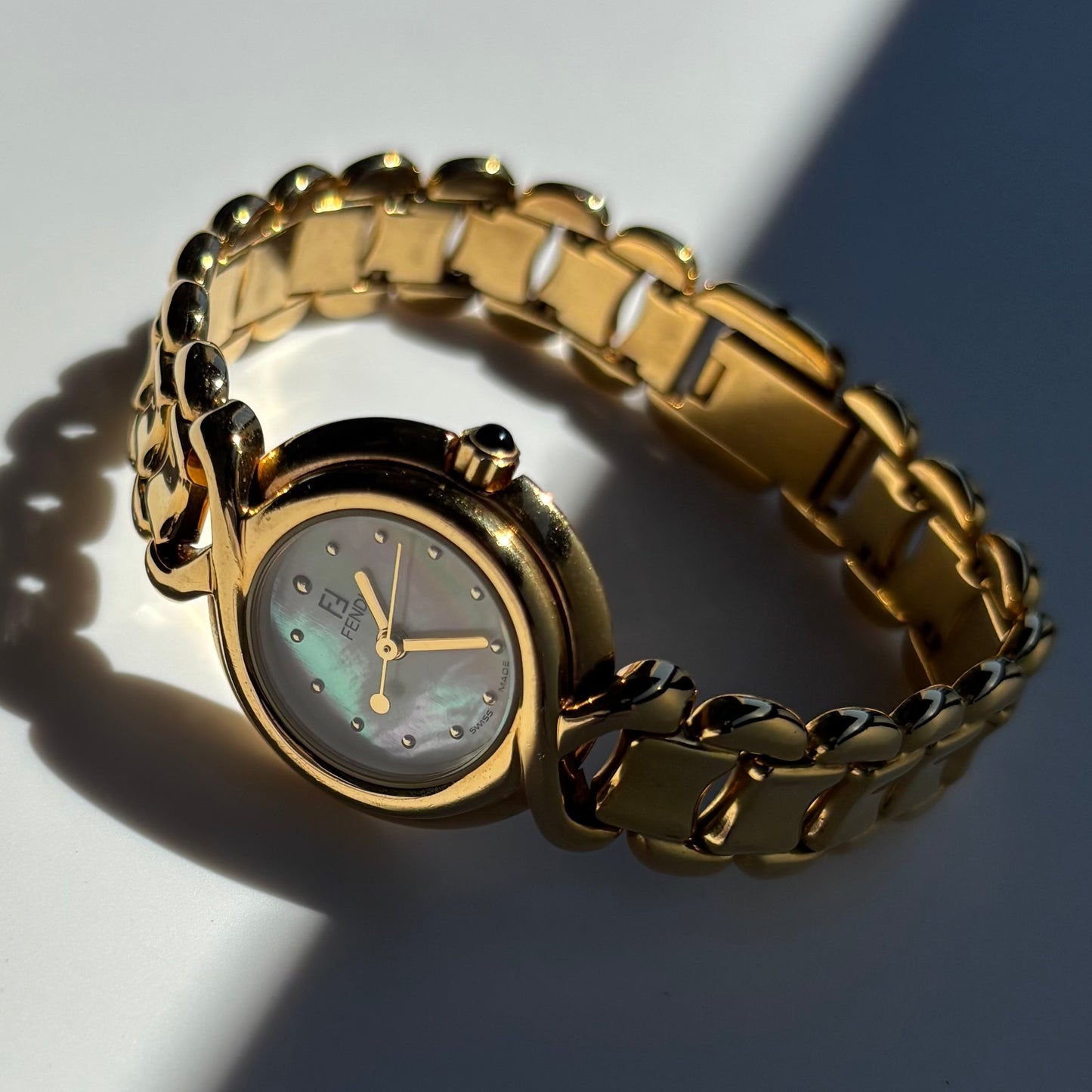 Fendi 1990s Seashell Dial Gold Plated Watch