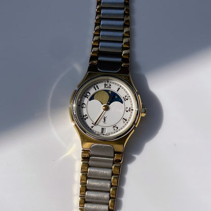 Yves Saint Laurent 1990s Moon Phase Two Tone Watch