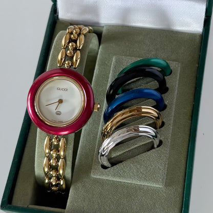 Gucci 1990s Interchangeable Bezel Gold Plated Rice Chain Watch (165mm)