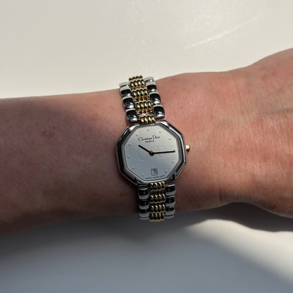 Dior 1990s Octagon Dial Two Tone Gold Plated Watch