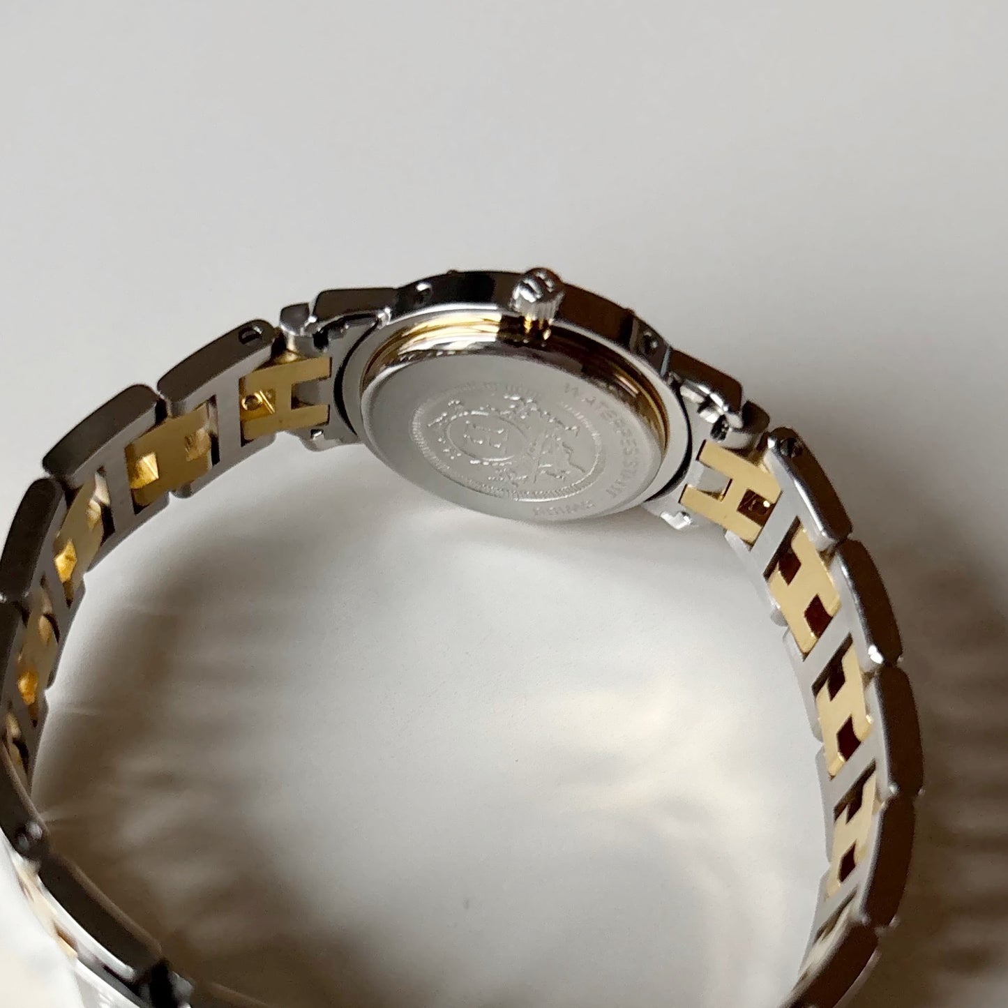 Hermes 1990s Clipper Round Dial Gold Plated Two Tone Watch