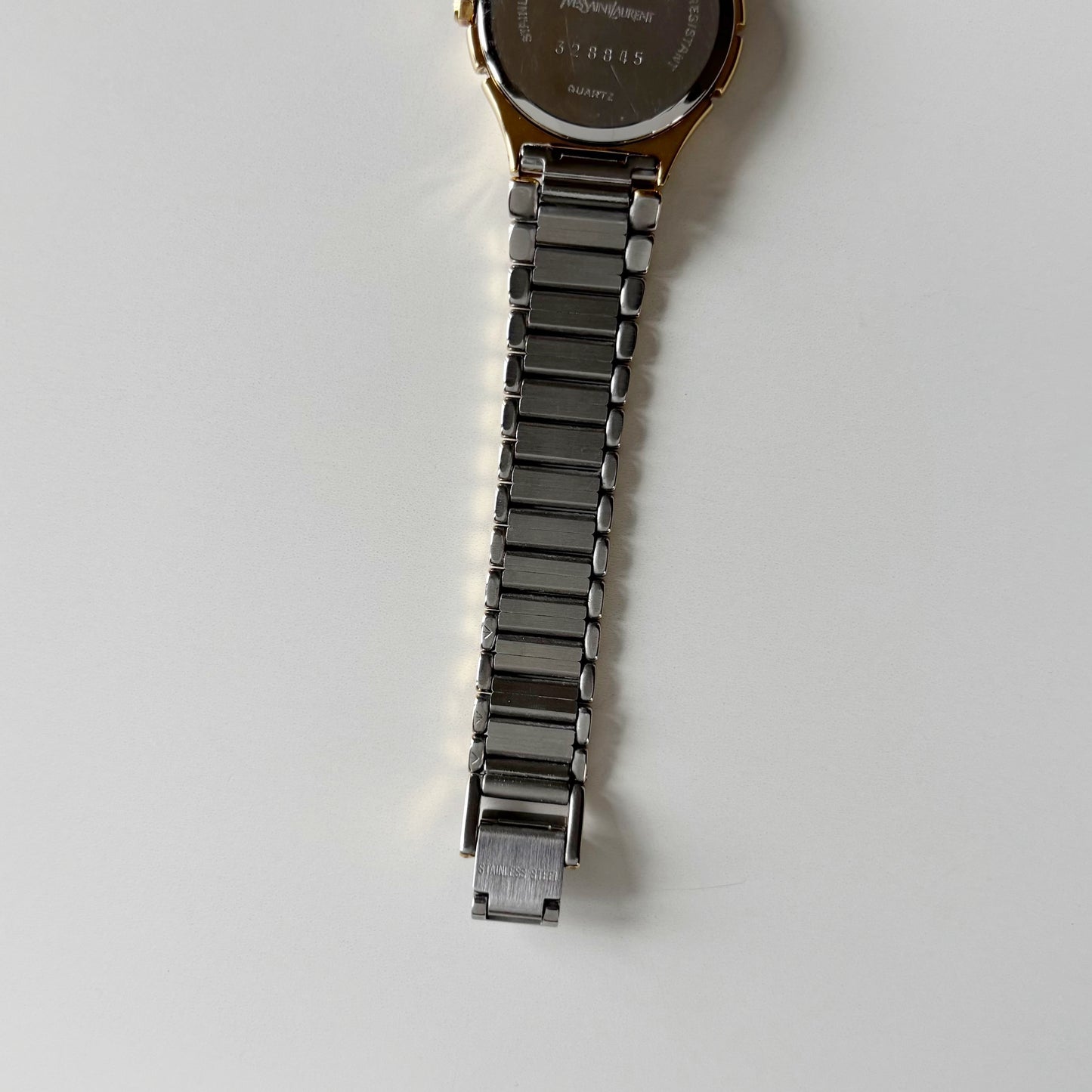 Yves Saint Laurent 1990s Navy Round Dial Two Tone Gold Plated Watch