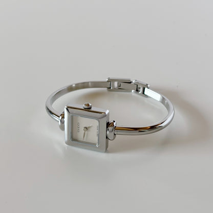 Gucci 1990s Square Dial Silver Bangle Watch