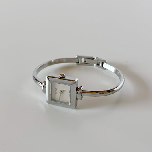 Gucci 1990s Square Dial Silver Bangle Watch