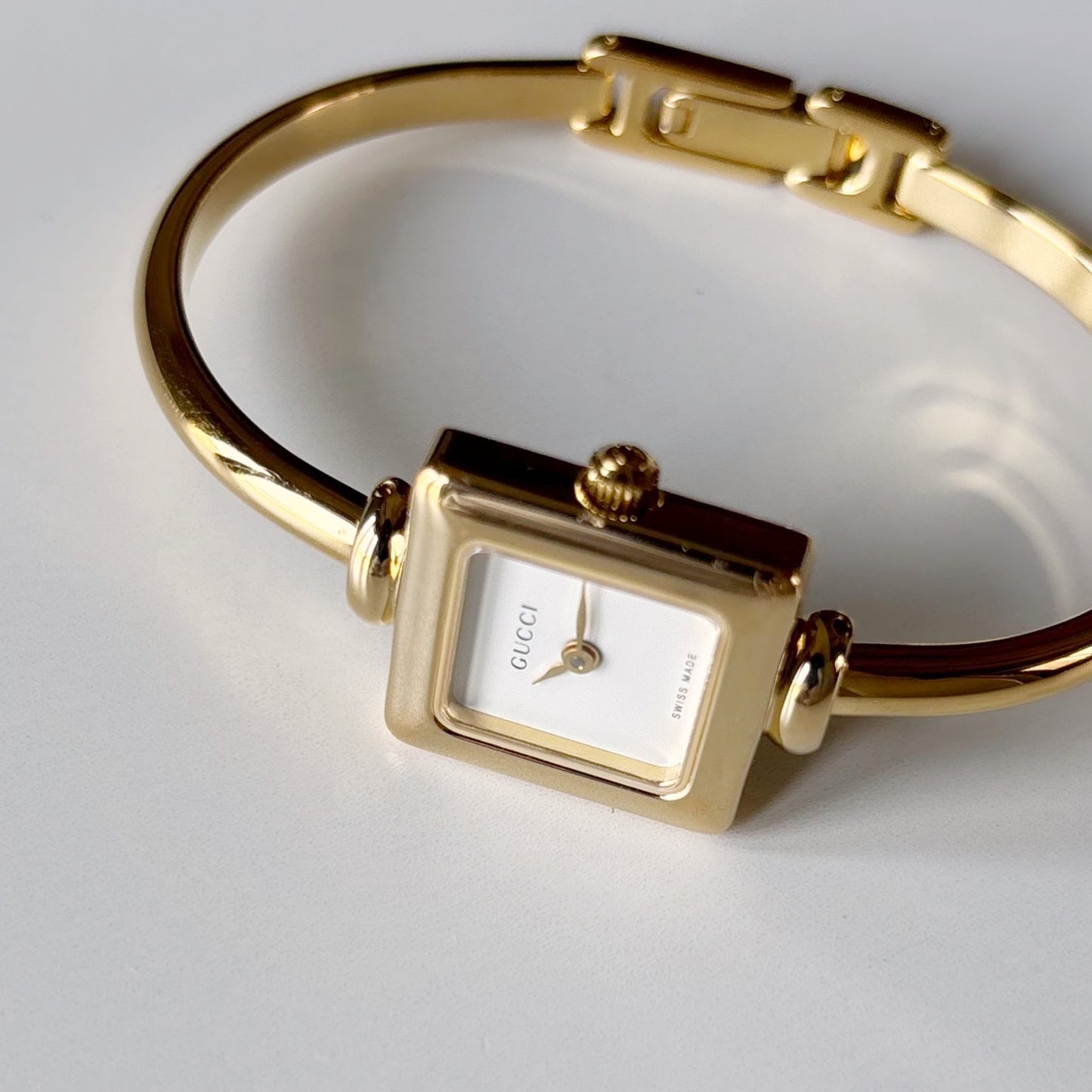 Gucci 1990s Square Dial Gold Plated Bangle Watch