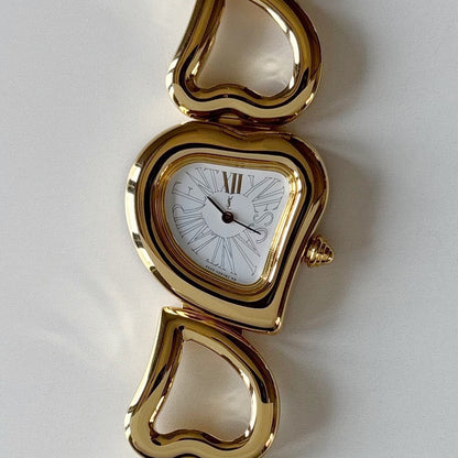 Yves Saint Laurent 1990s Heart Shaped Dial Band Gold Plated Watch (8/1)