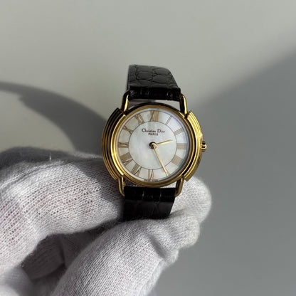 Dior 1990s Seashell Round Dial Gold Plated Watch