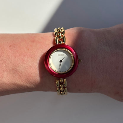 Gucci 1990s Interchangeable Bezel Gold Plated Rice Chain Watch with 6 bezels, case (175mm)