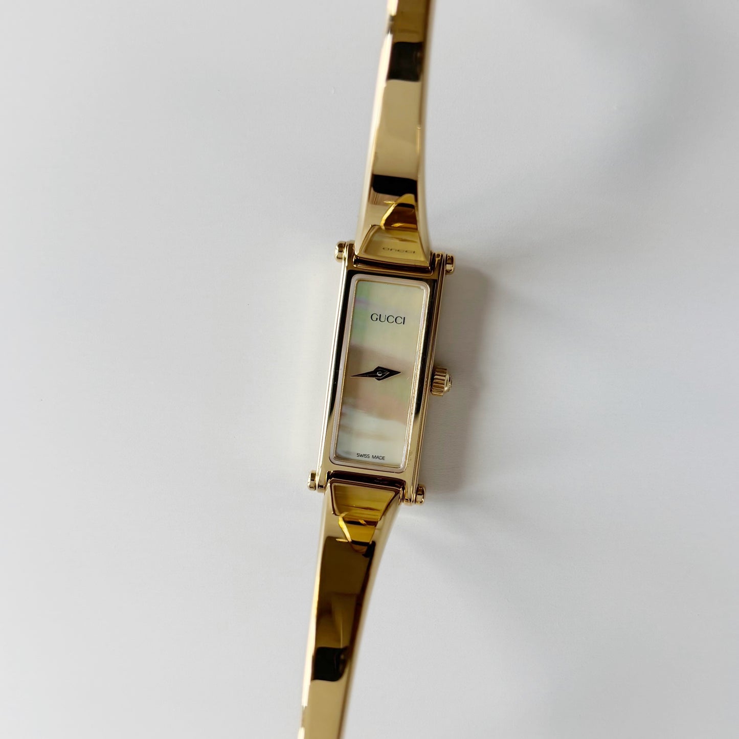 Gucci 1990s Seashell Dial Gold Plated Bangle Watch