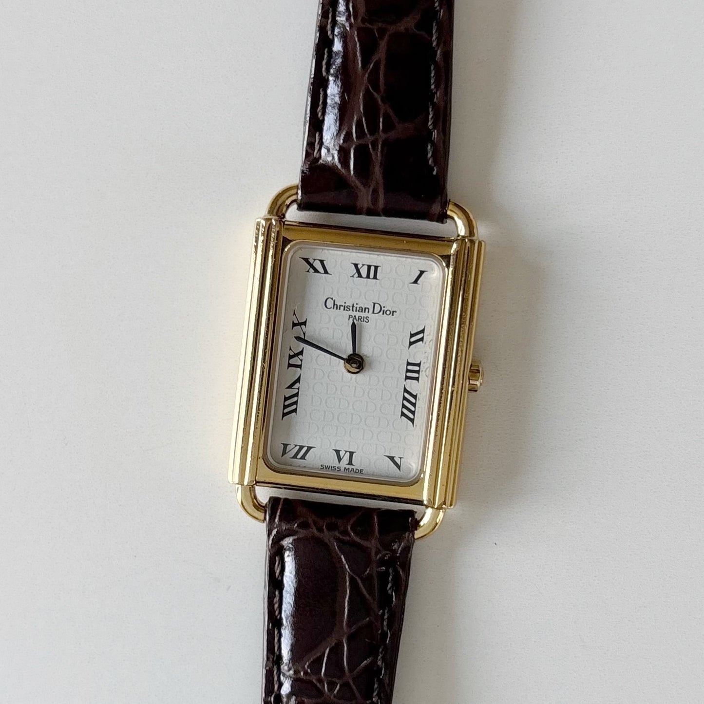 Dior 1990s CD Logo Tank Gold Plated Watch