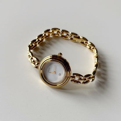 Gucci 1990s Interchangeable Bezel Gold Plated Rice Chain Watch with 6 bezels, case (165mm)