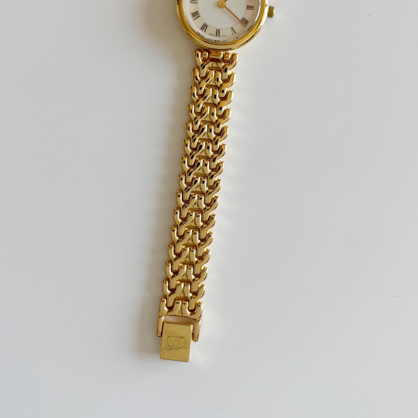 Dior 1990s Seashell Round Dial Gold Plated Watch