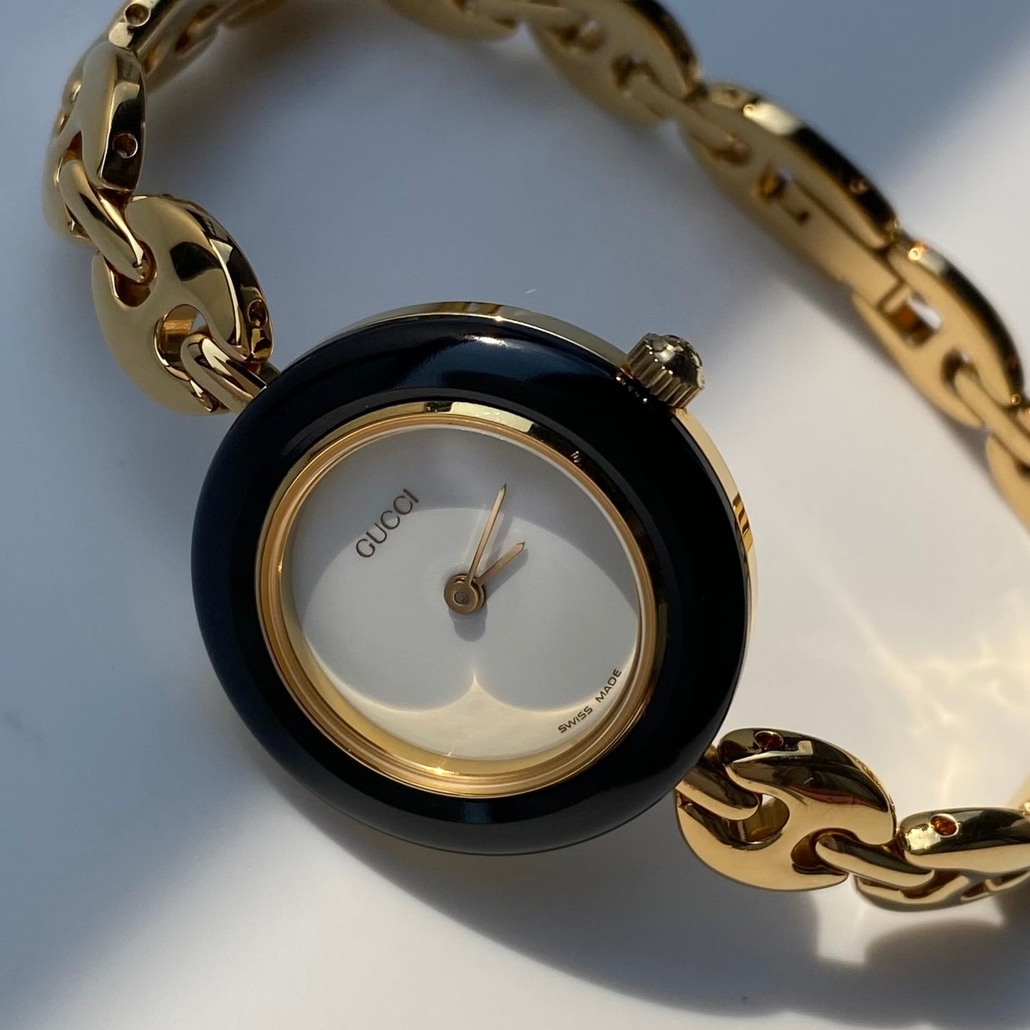 Gucci 1990s Interchangeable Bezel Gold plated Watch with 6 bezels, case (165mm)