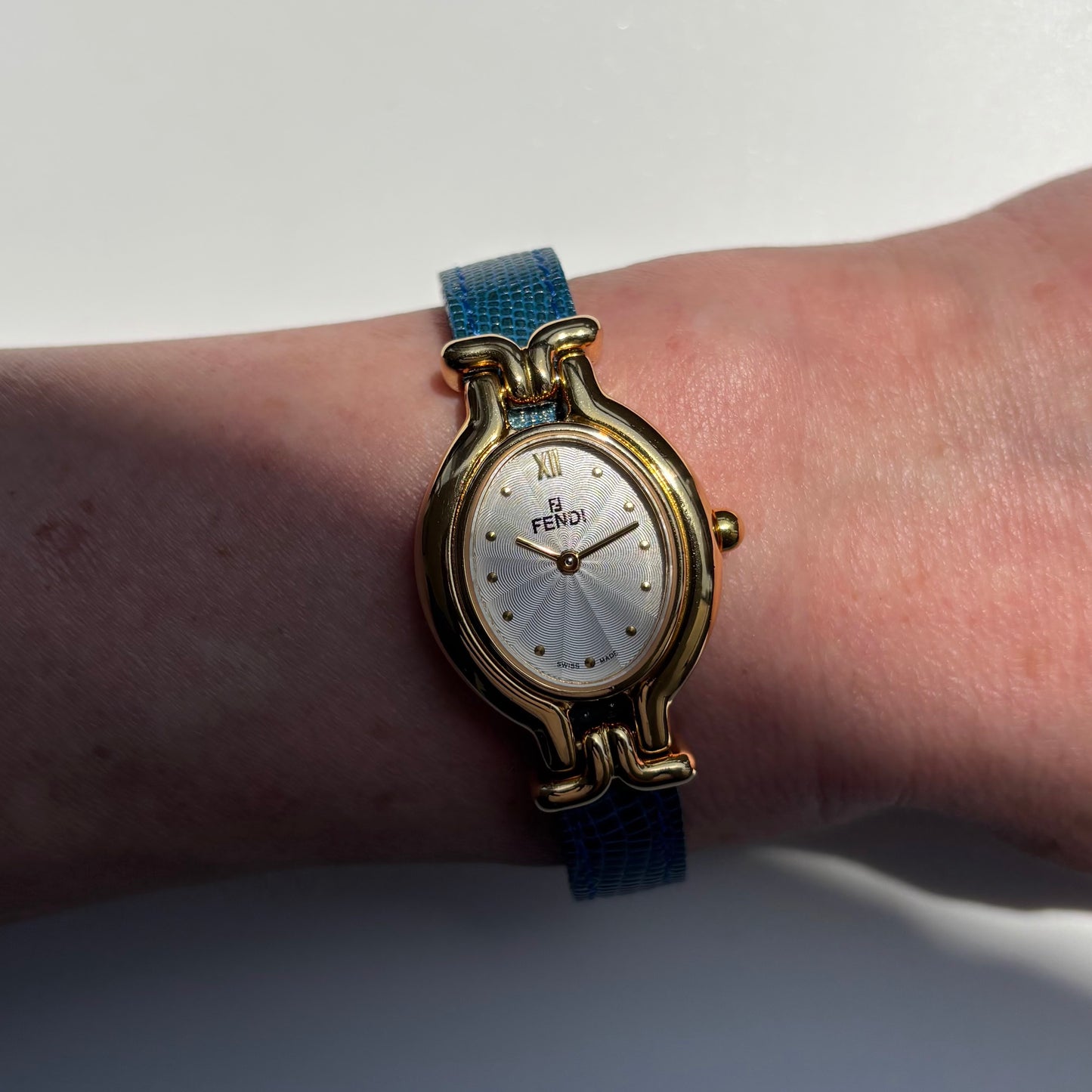 Fendi 1990s Interchangeable Strap Gold Plated Watch with 5 straps, case