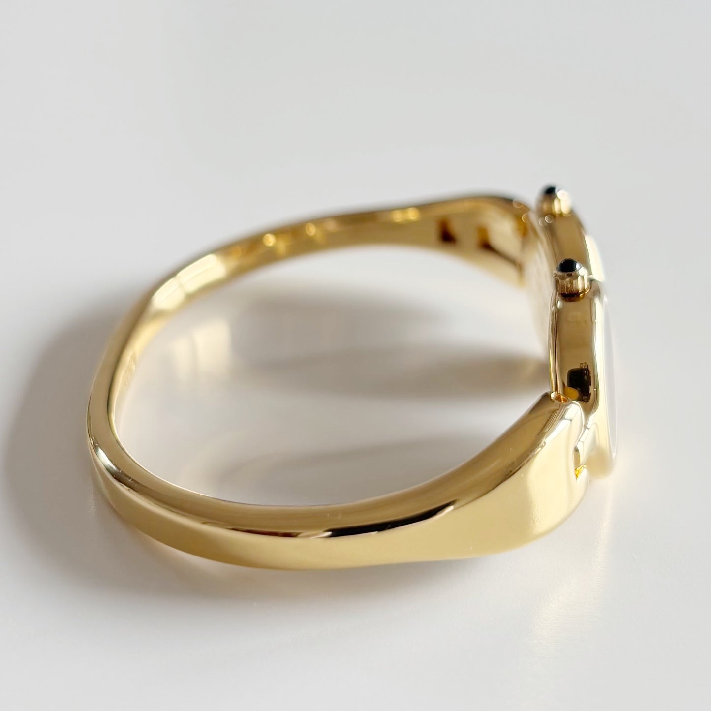 Fendi 1990s Seashell Dial Two Time Zone Gold Plated Bangle Watch