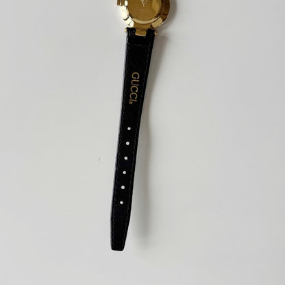 Gucci 1980s Black Round Dial Two Tone Watch