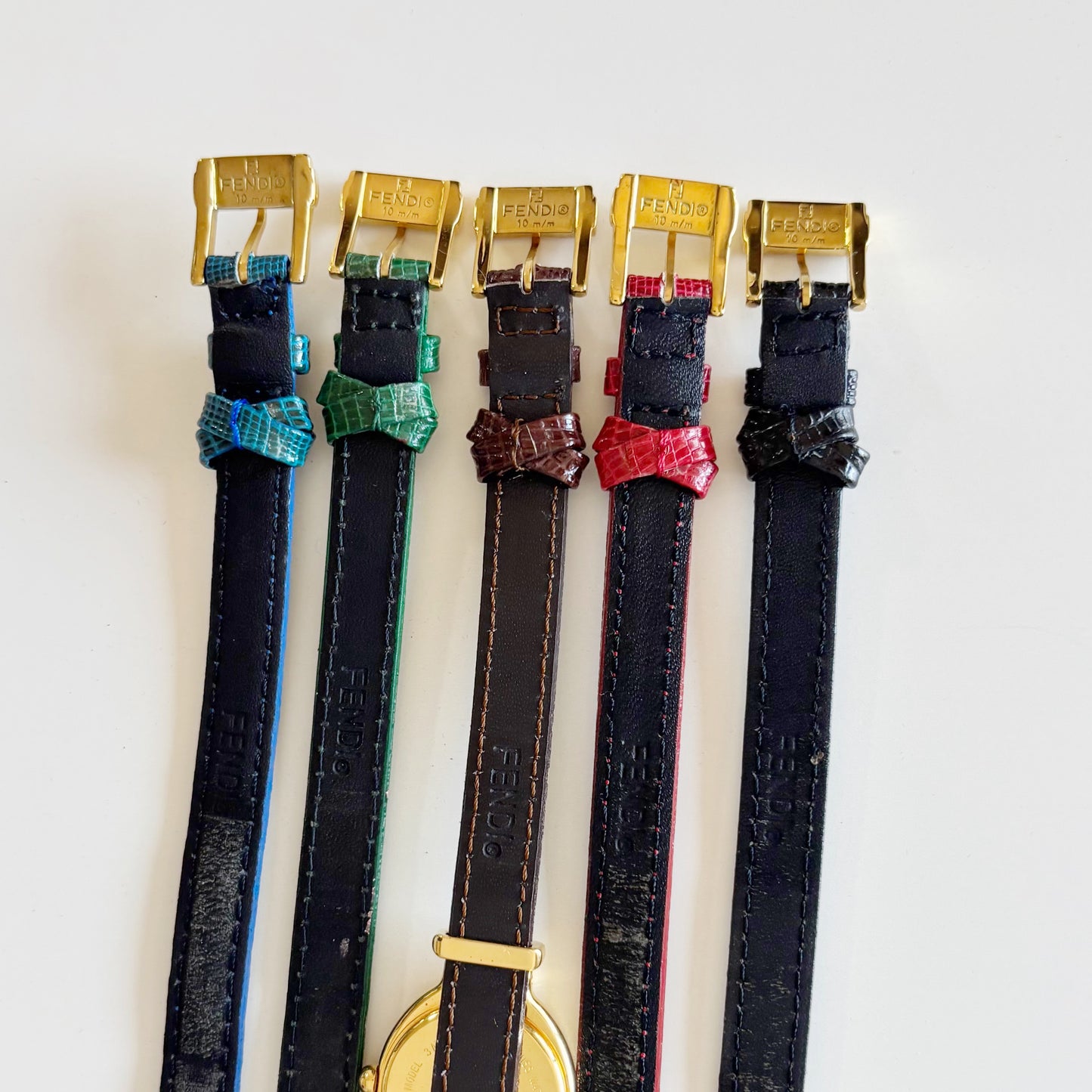Fendi 1990s Interchangeable Belt Gold Plated Watch with 5 straps, case