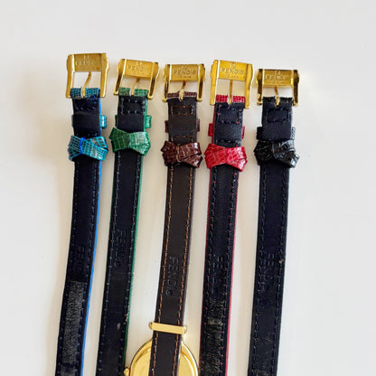 Fendi 1990s Interchangeable Belt Gold Plated Watch with 5 straps, case