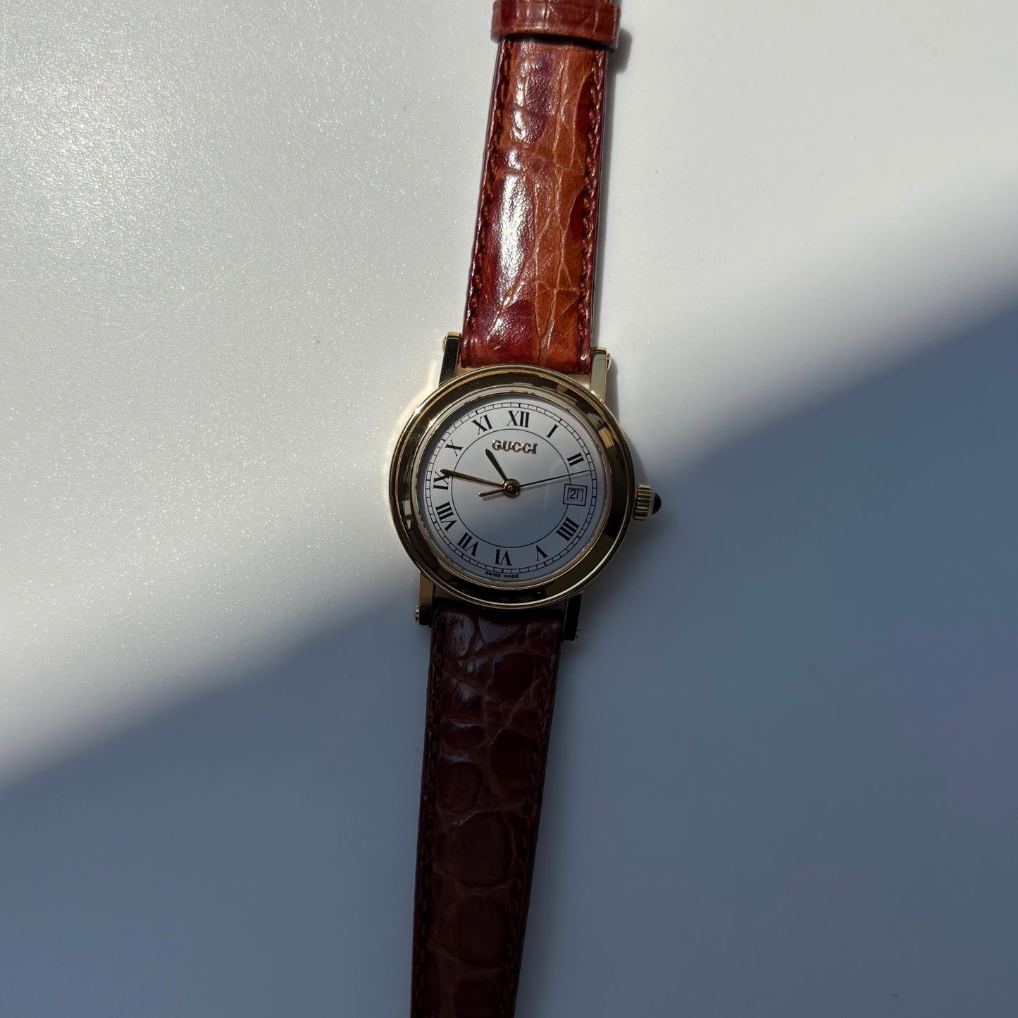 Gucci 1990s Date Round Dial Gold Plated Watch