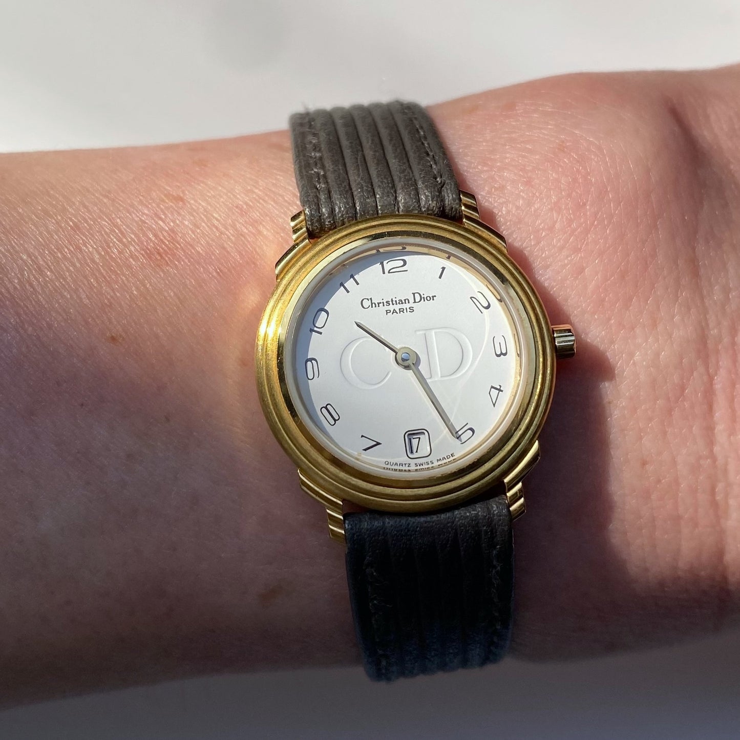 Dior 1990s Date Gold Plated Round Watch