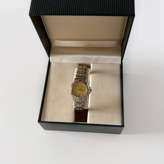 Gucci 1990s Date Round Dial Gold Plated Two Tone Watch