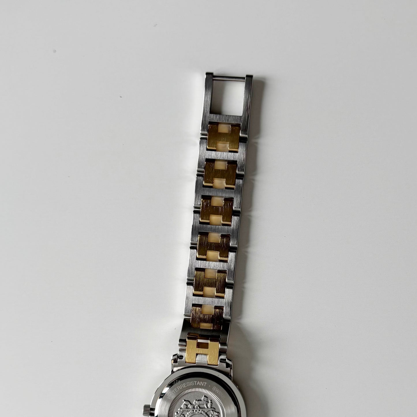 Hermes 1990s Clipper Date Round Dial Gold Plated Two Tone Watch