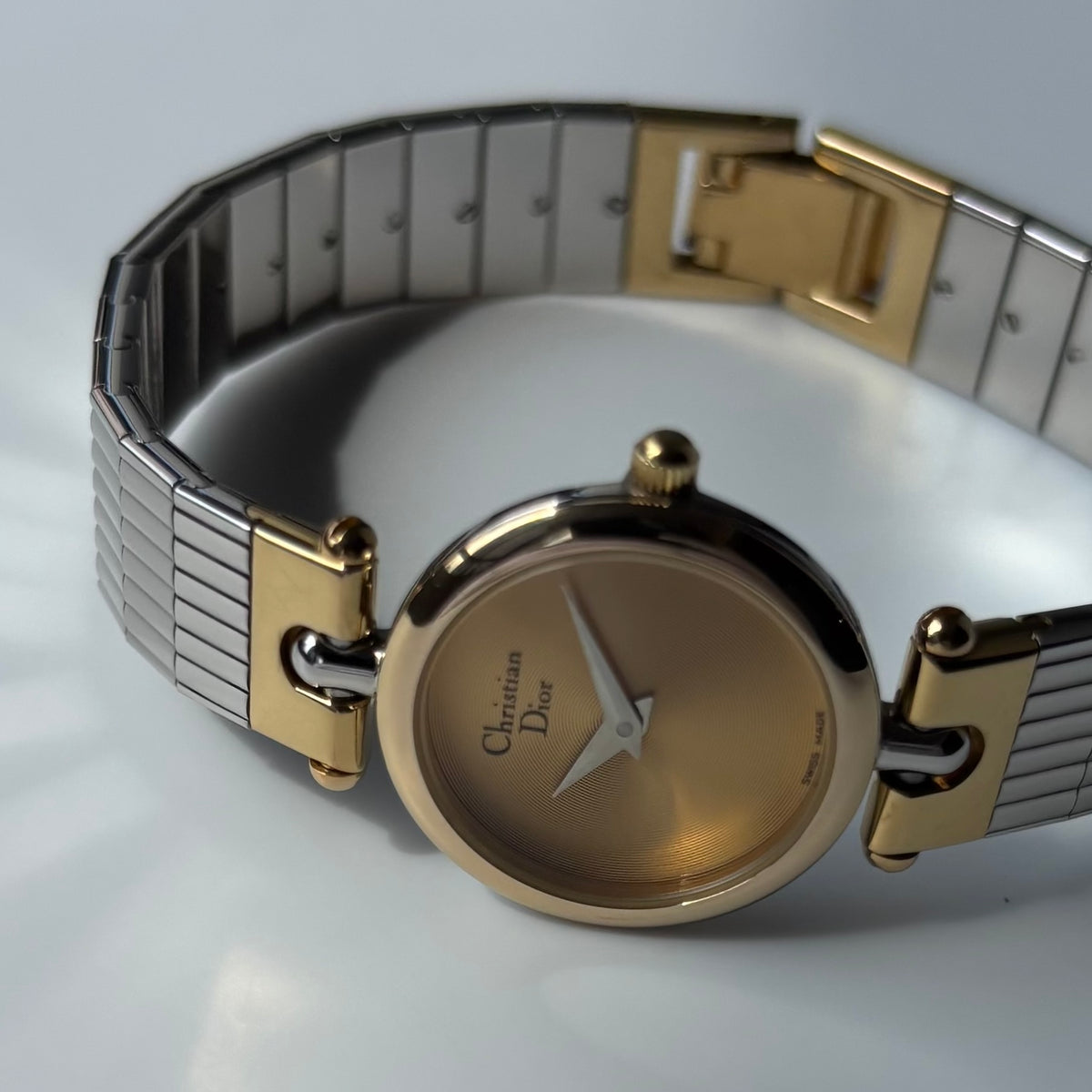 Dior 1990s Round Dial Gold Plated Two Tone Watch
