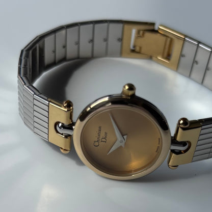 Dior 1990s Round Dial Gold Plated Two Tone Watch