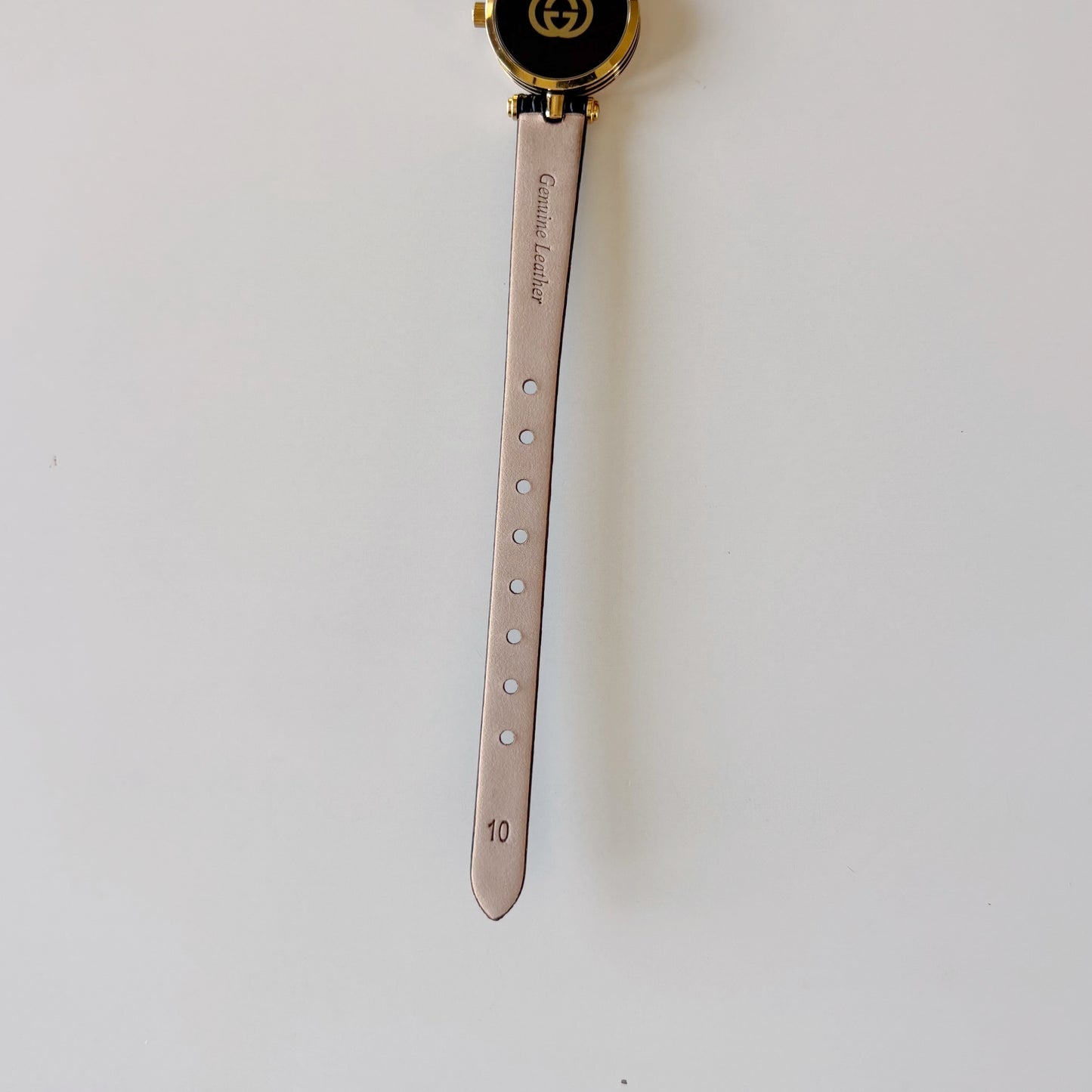 Gucci 1990s Black Round Dial Gold Plated Watch