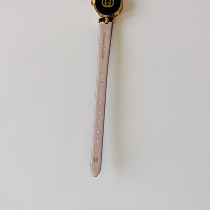 Gucci 1990s Black Round Dial Gold Plated Watch