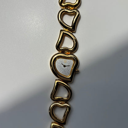 Yves Saint Laurent 1990s Heart  Dial Band Gold Plated Watch