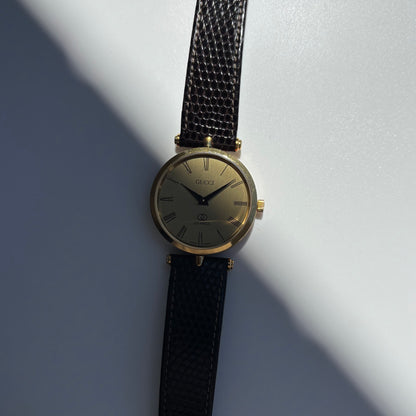 Gucci 1990s Round Gold Dial Gold Plated Watch (Large)