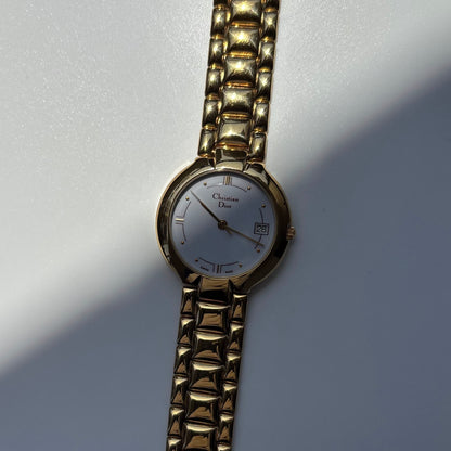 Dior 1990s Date Round Dial Gold Plated Watch (Large)