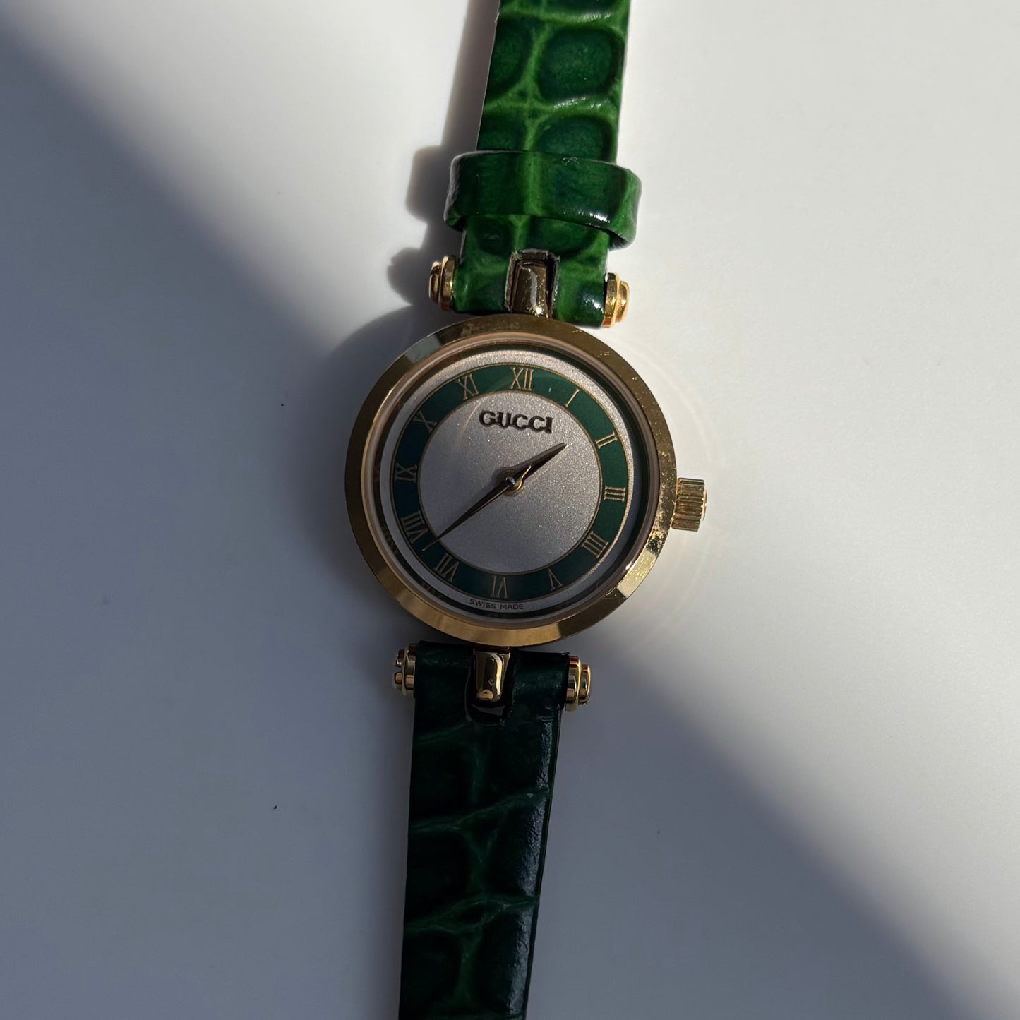 Gucci 1990s Green Dial Sherry Gold Plated Watch