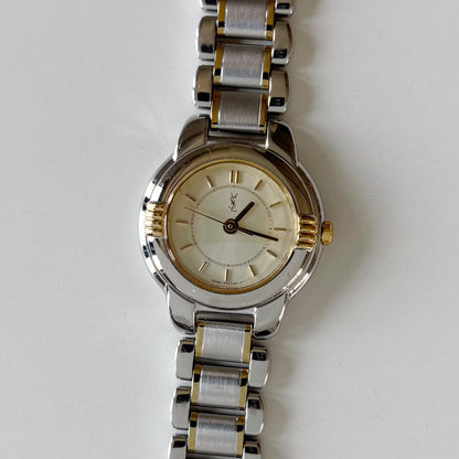 Yves Saint Laurent 1990s Round Dial Two Tone Watch