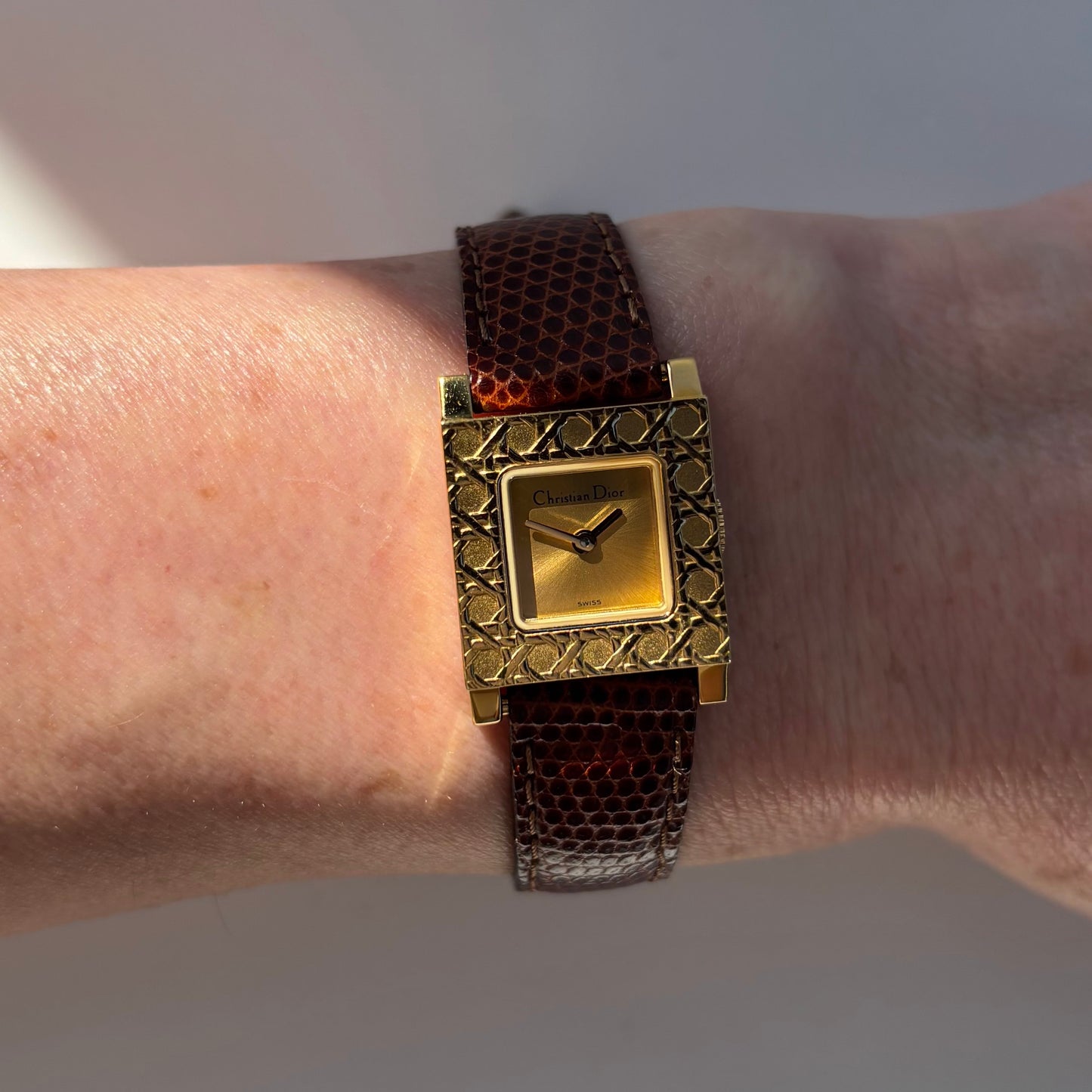 Dior 1990s La Parisienne Interchangeable Strap Gold Plated Watch with 3 straps, case