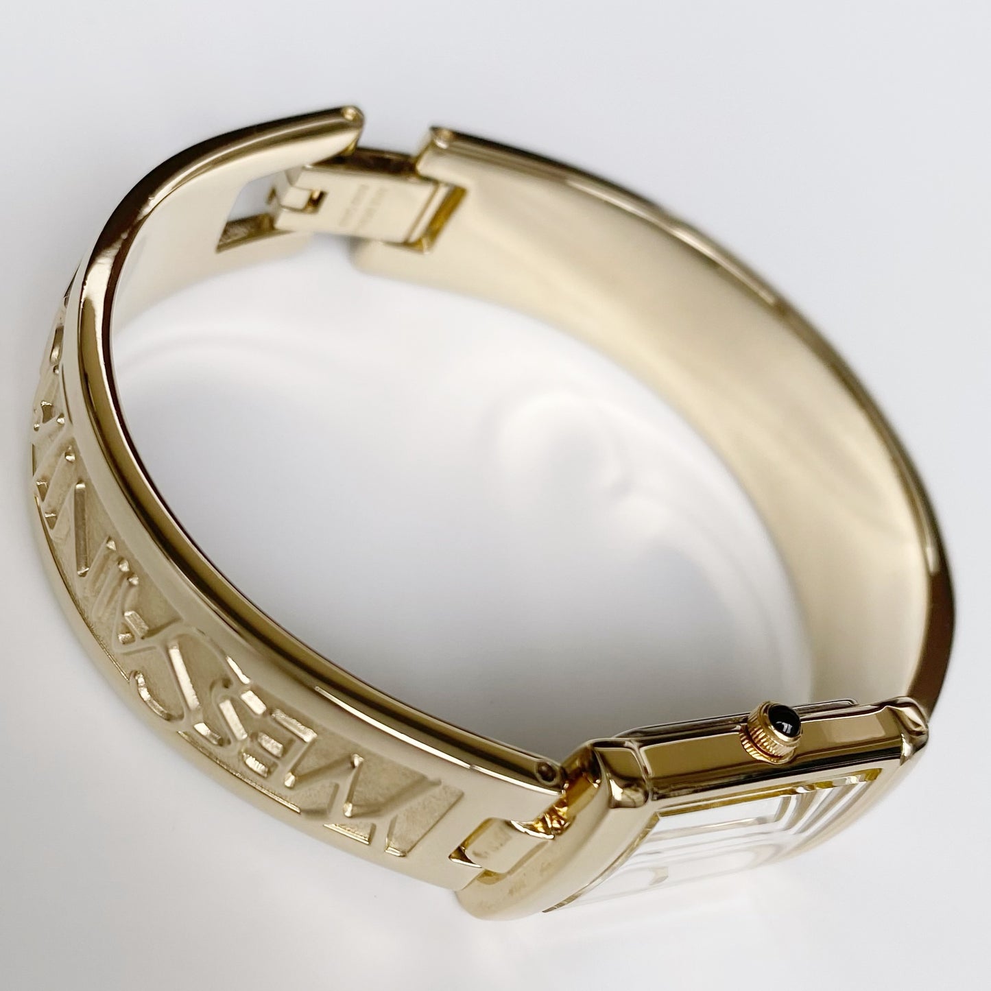 Yves Saint Laurent 1990s Seashell Dial Gold Plated Bangle Watch