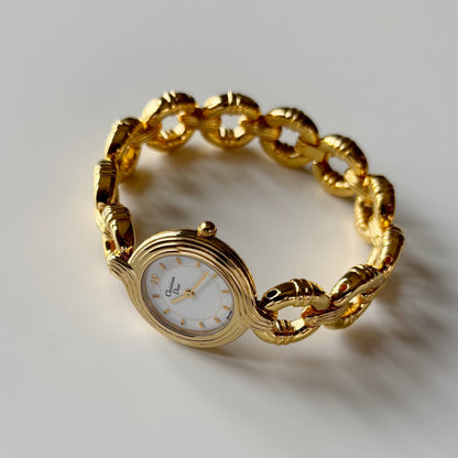 Dior 1990s Round Dial Interchangeable strap Gold Plated Watch with 3 straps, case