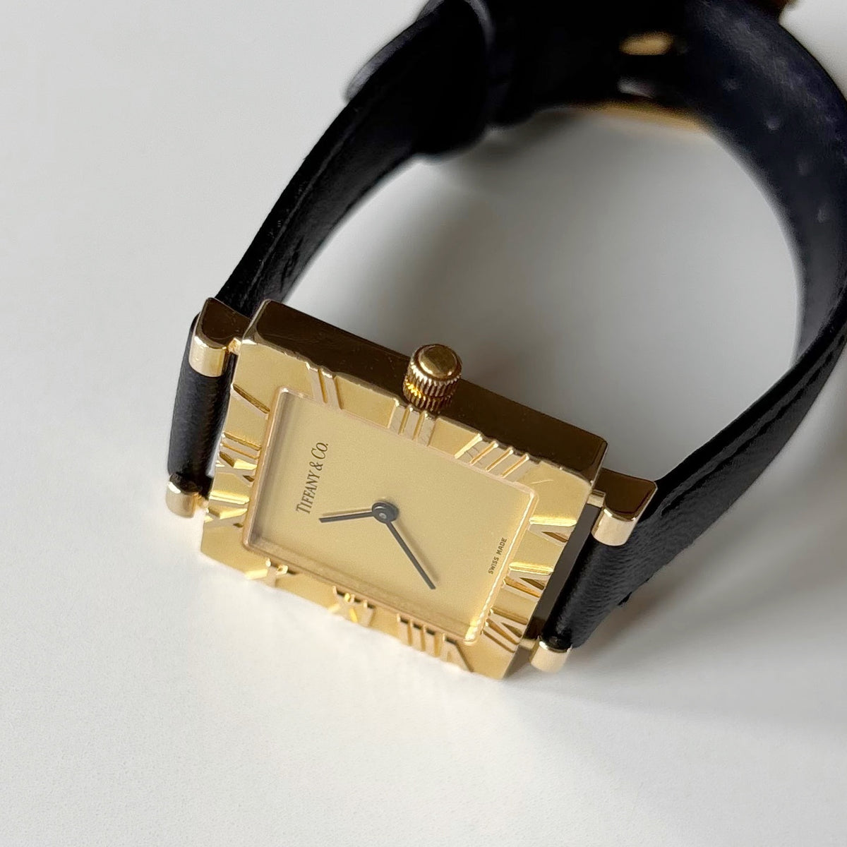 Tiffany 1990s Atlas Square Dial 18K Gold Case Watch