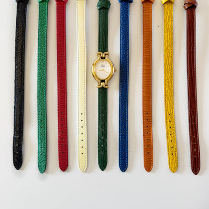 Fendi 1990s Interchangeable Belt Gold Plated Watch with 9 straps, case