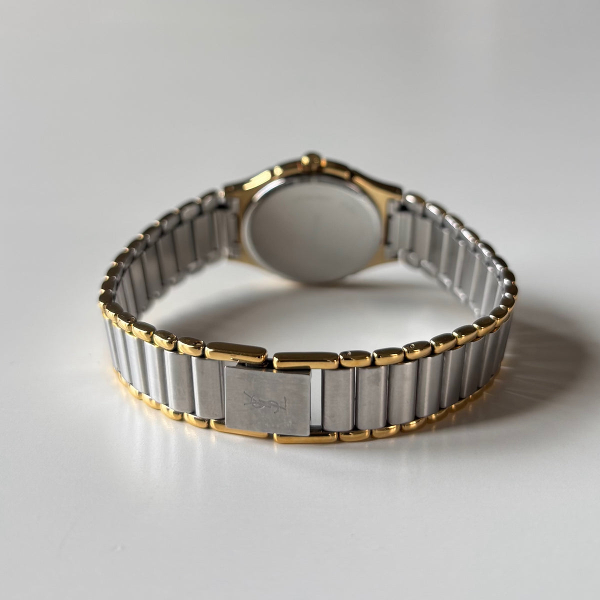 Yves Saint Laurent 1990s Navy Round Dial Two Tone Gold Plated Watch