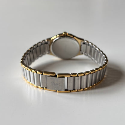 Yves Saint Laurent 1990s Navy Round Dial Two Tone Gold Plated Watch