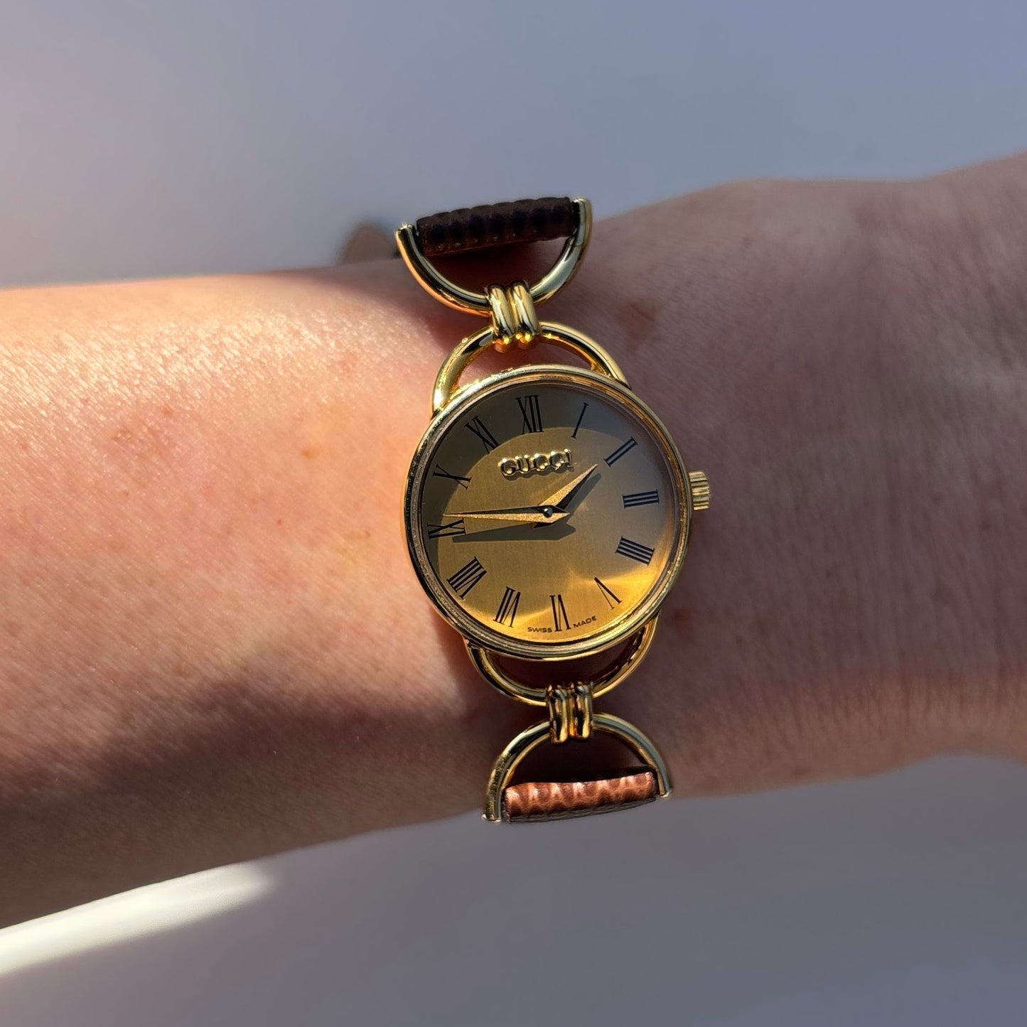 Gucci 1990s Gold Dial Horsebit Gold Plated Watch