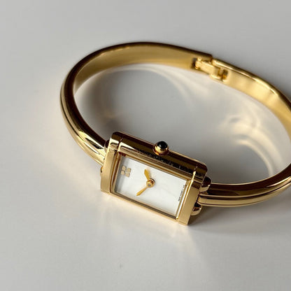 Yves Saint Laurent 1990s Seashell Dial Gold Plated Bangle Watch