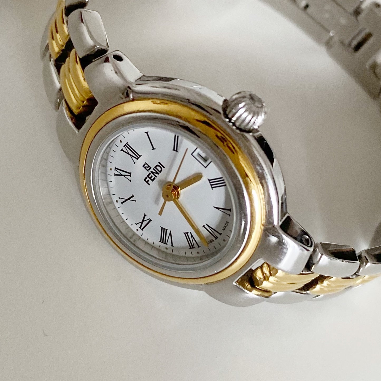 Fendi 1990s Date Round Dial Two Tone Watch