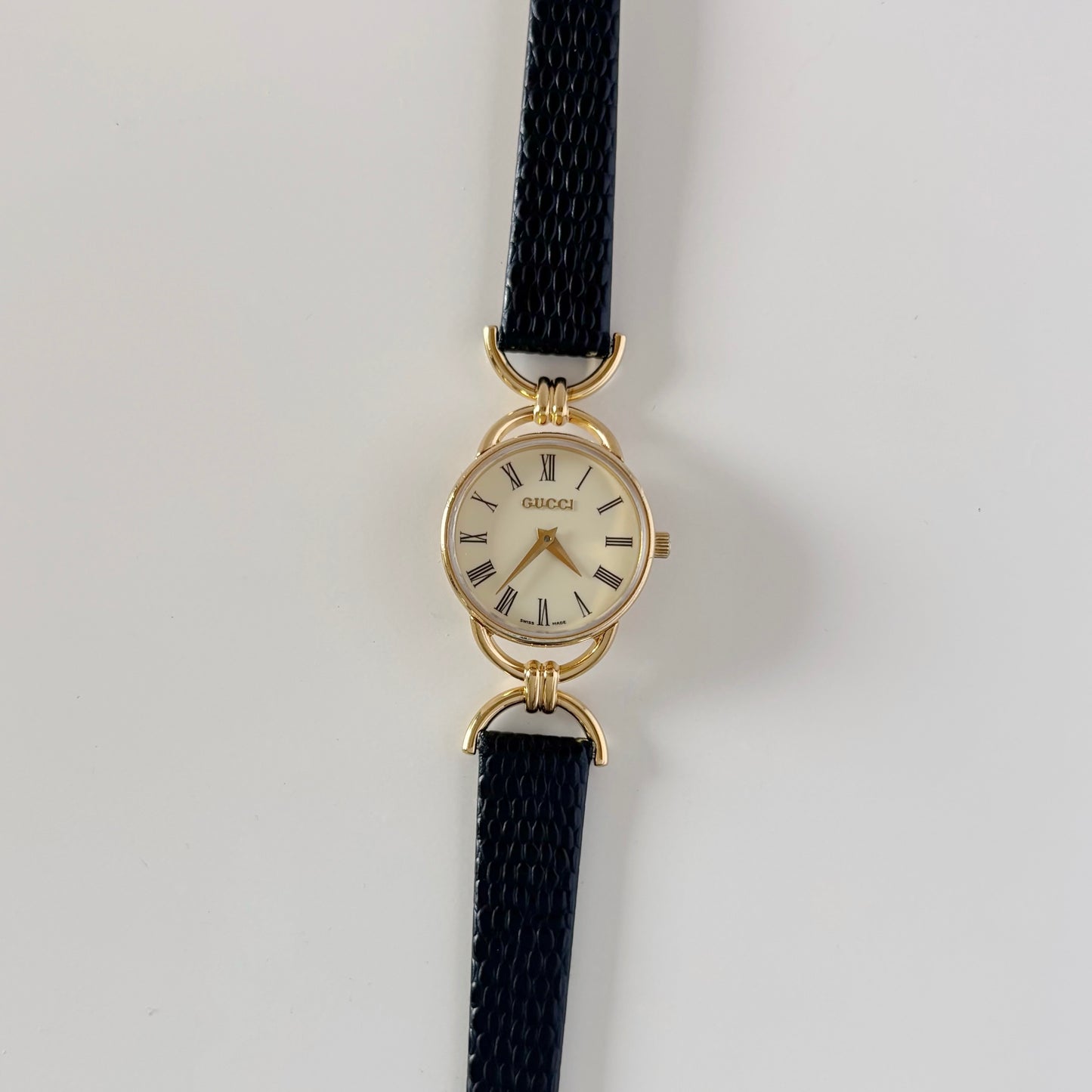 Gucci 1990s Round Dial Horsebit Gold Plated Watch