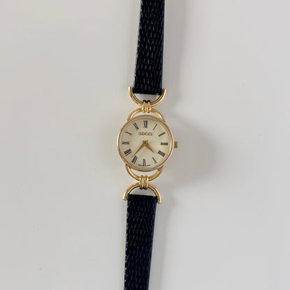 Gucci 1990s Round Dial Horsebit Gold Plated Watch