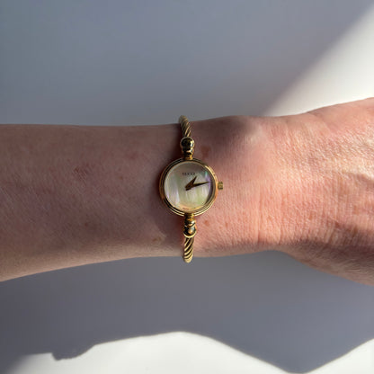 Gucci 1990s Seashell Dial Gold Plated Cable Bangle Watch