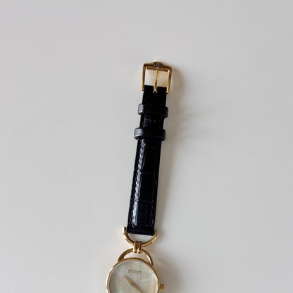 Gucci 1990s Seashell Dial Horsebit Gold Plated Watch