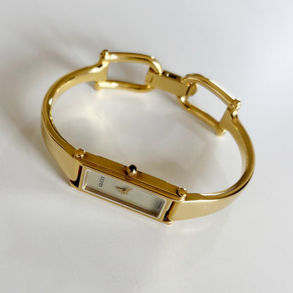 Gucci 1990s Seashell Dial Rectangular Gold Plated Bangle Watch